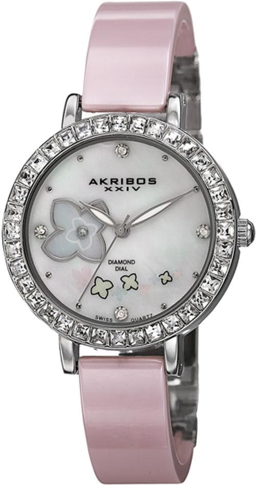 スワロフスキー  ピンクwatch GENEVA美品 箱 販売証明書付 Akribos AK762SSPK Swiss Quartz Diamonds Flower Design Pink
