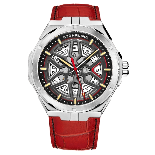 mens red leather watch