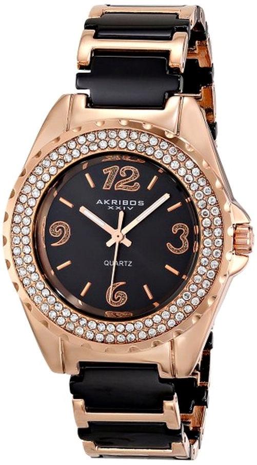 Akribos XXIV AK514RG Crystal Bezel Ceramic Links Black  display picture 2