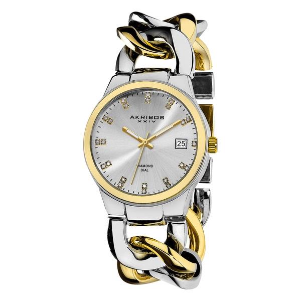 Akribos XXIV AK608TTG Swiss Quartz Diamond Dial Twist Chain Band Womens Watch