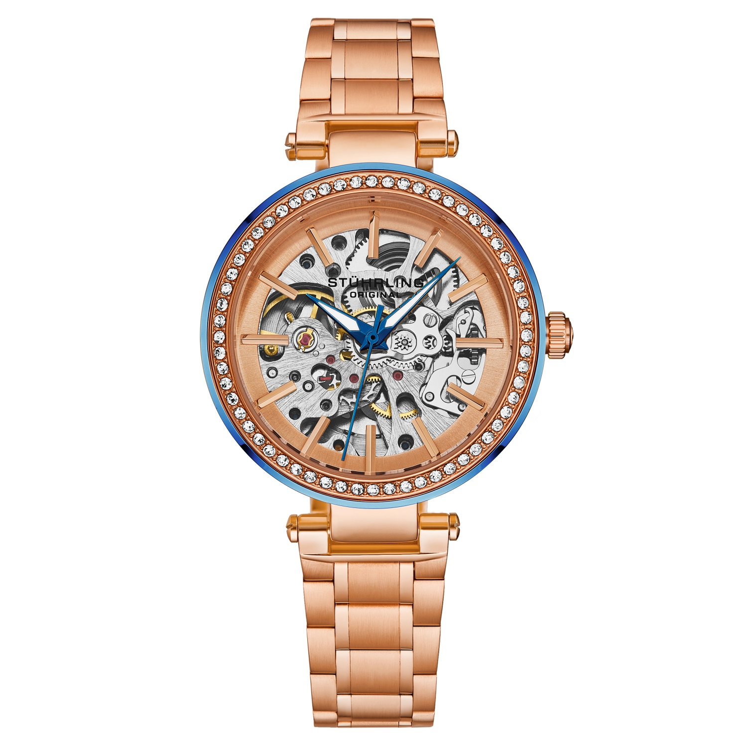 Stuhrling 4039 3 Automatic Skeleton Crystal Accents Rose  display picture 3