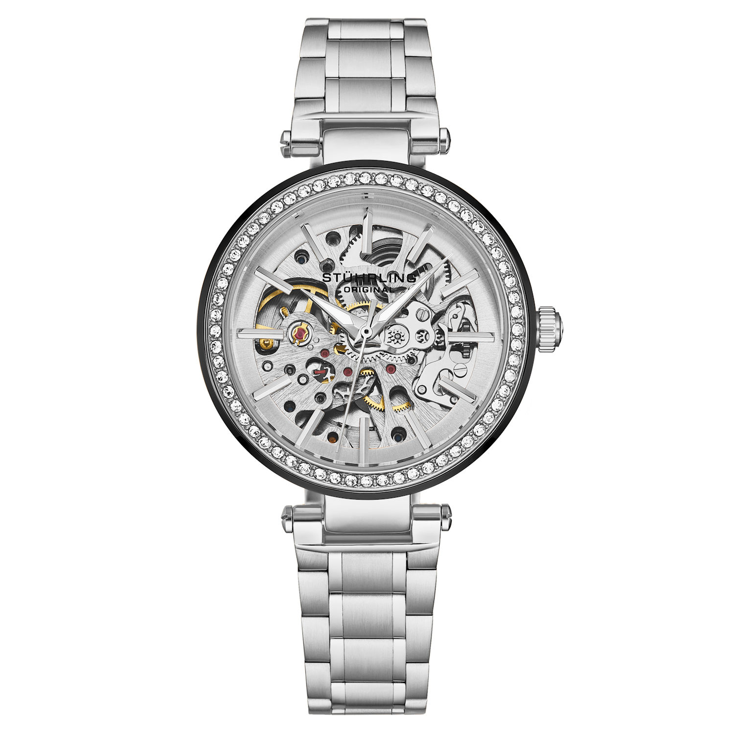 Stuhrling 4039 1 Automatic Skeleton Crystal Accented 